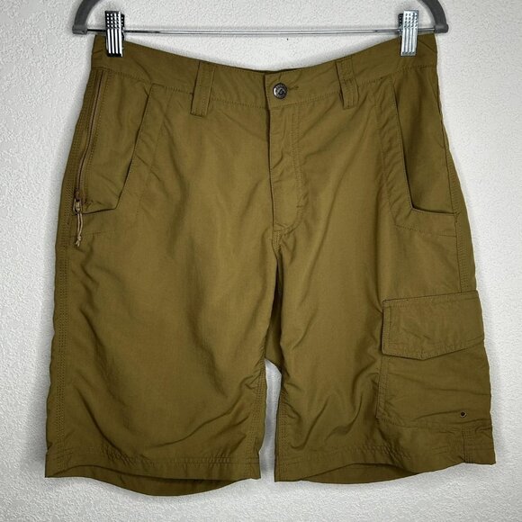 Mountain Khakis Shorts Mens 32 Tan Nylon Cargo Hiking Quick Dry Zip Pockets 11" - Picture 1 of 10